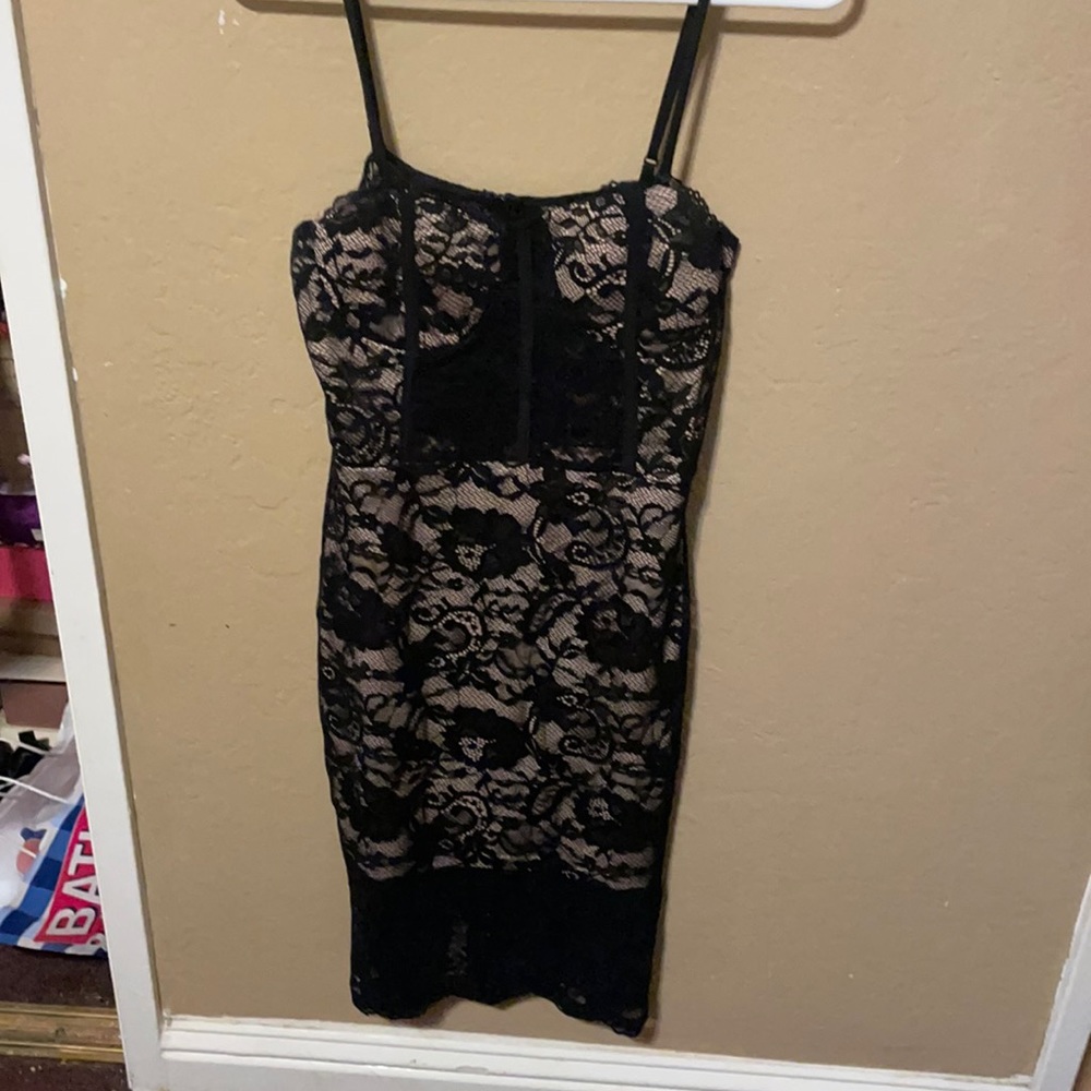 Lace black midi dress